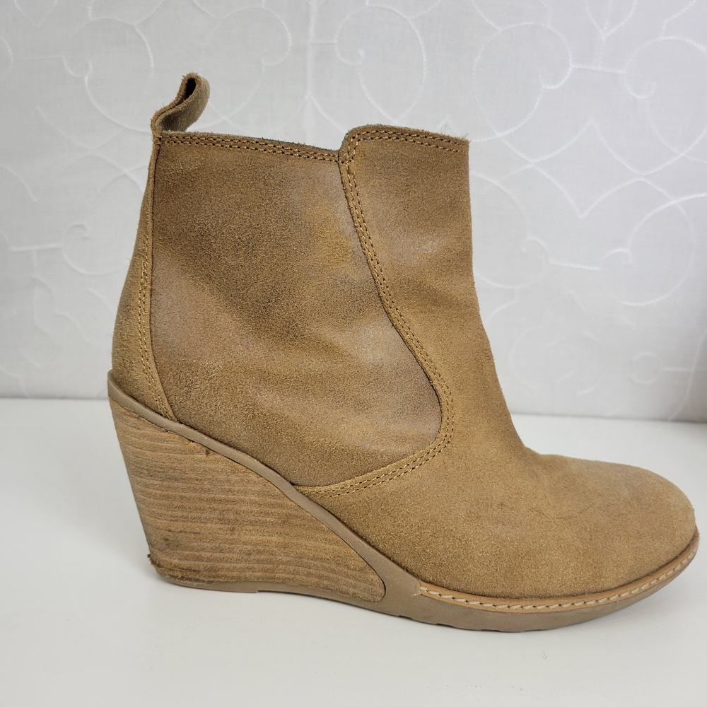 EMU Rosewood Wedge Womens Size 7 Tan Brown Suede Side Zip Heels Boots